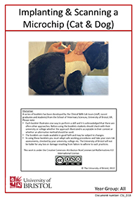 clinical skills instruction booklet cover page, implanting and scanning microchip in dog or cat